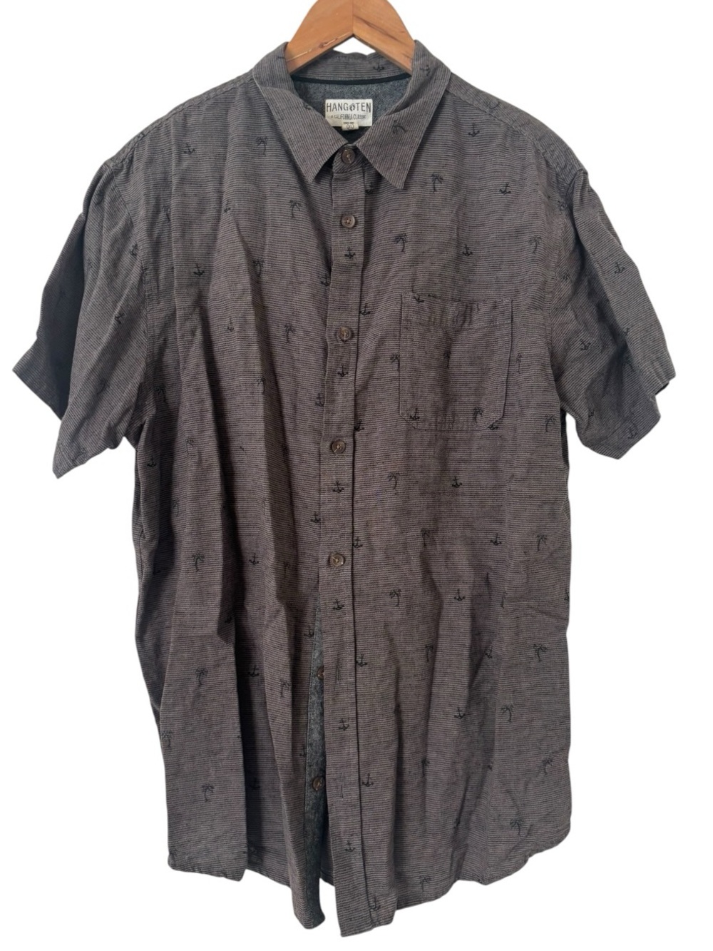 Hang Ten Palm Tree & Anchor Short Sleeve Button Down Shirt - Picture 2 of 4